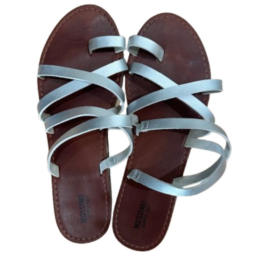 MOSSIMO Silver Metallic Toe Ring Slides Slip On Sandal Sandals Size 8.5